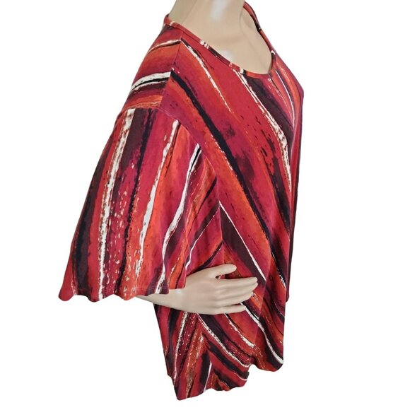 Avenue Womens Pintuck Detail Red & Black Striped Short Sleeve Top Plus Size 26 - Picture 4 of 9